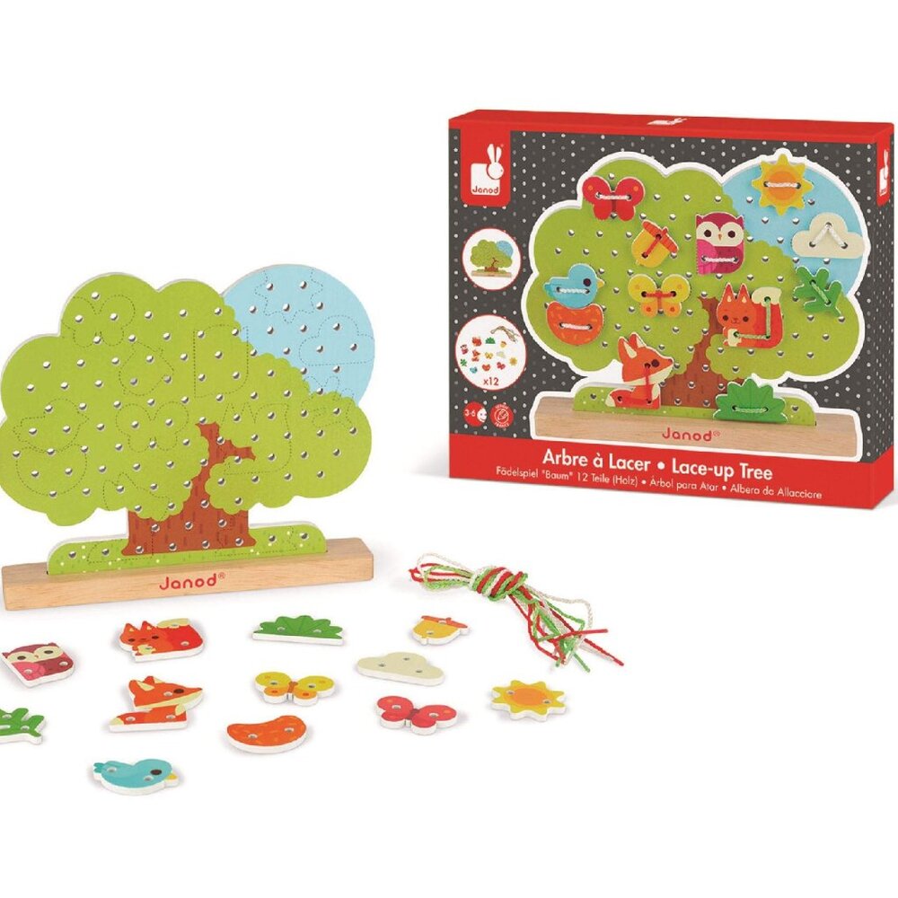 Janod Wooden Lace-up Tree -Hand-Eye Coordination Toy For Age 3+ New in Box